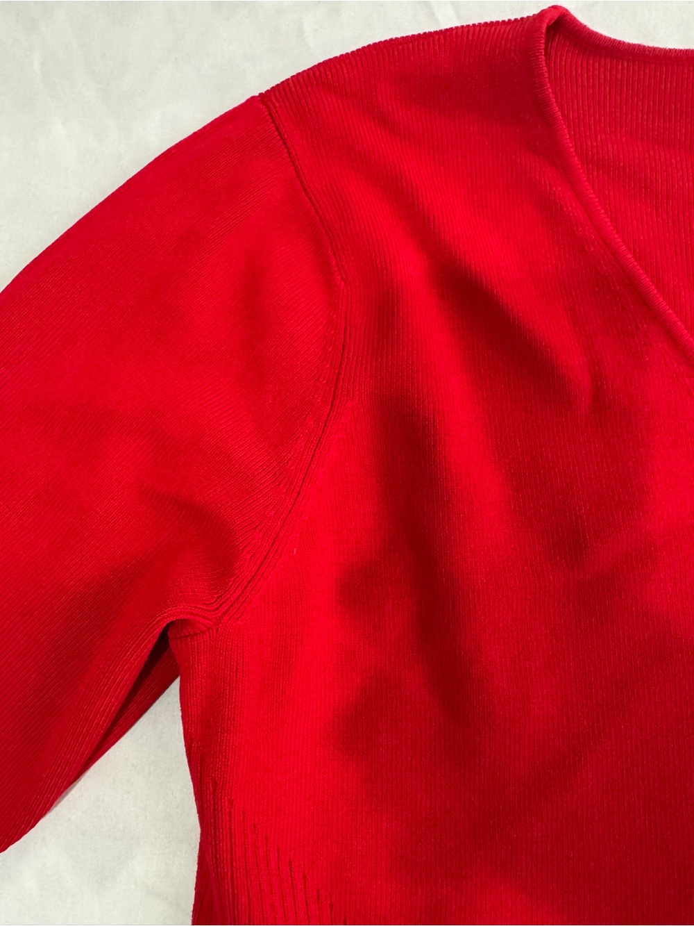 Women's Red V-Neck Short Sleeve Knit Top - Picture 6 of 12